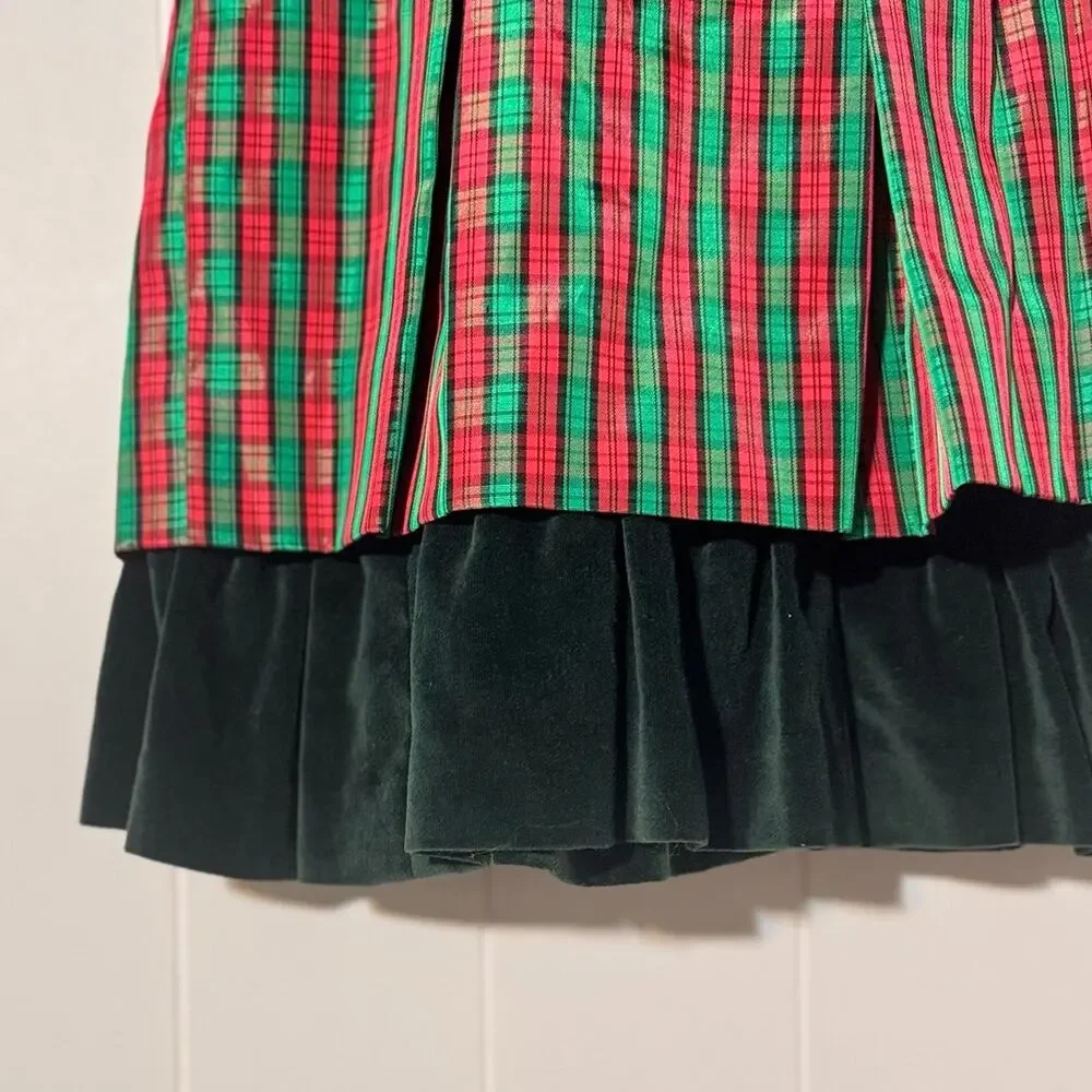 Handmade Girls Christmas Plaid Velvet Dress Red Green Holiday Size 18 Months